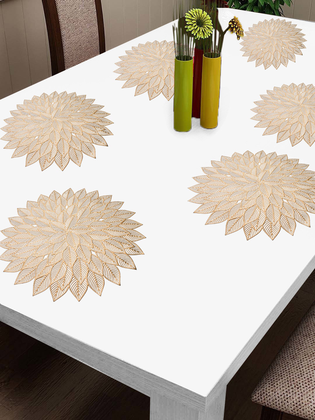 

FABINALIV Beige 6 Pieces Colored Textured Table Placemats, Gold