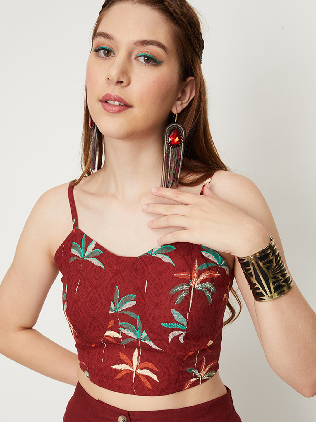 

max Floral Print Fitted Crop Top, Brown