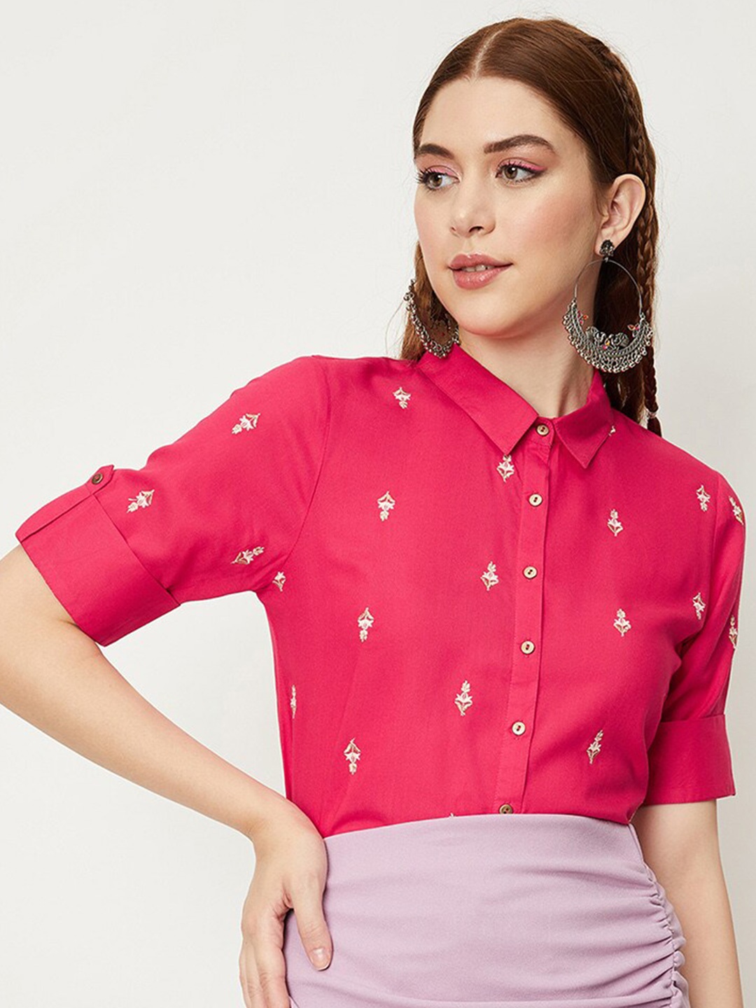 

max Floral Print Shirt Style Top, Pink
