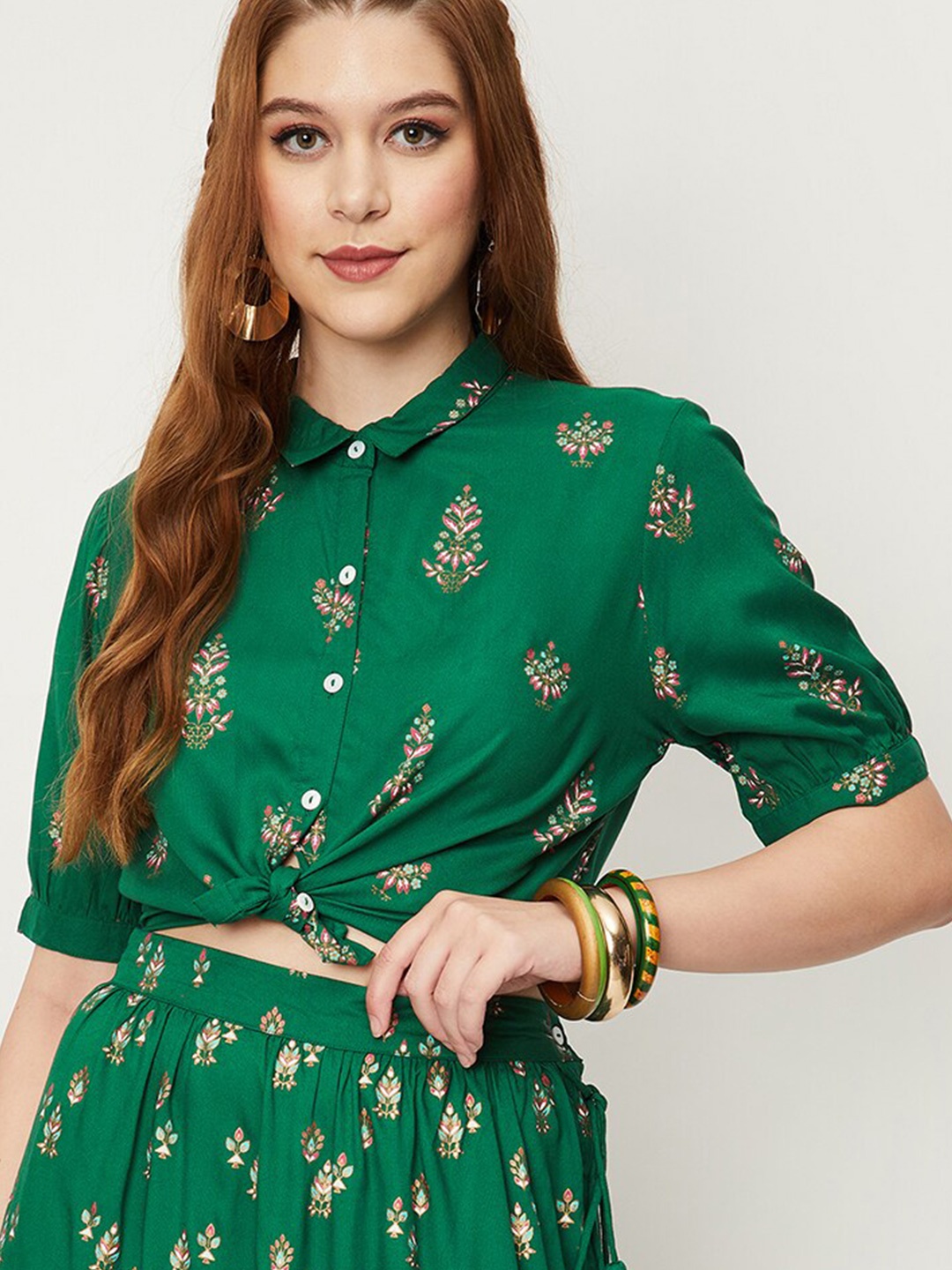 

max Floral Print Shirt Style Top, Green