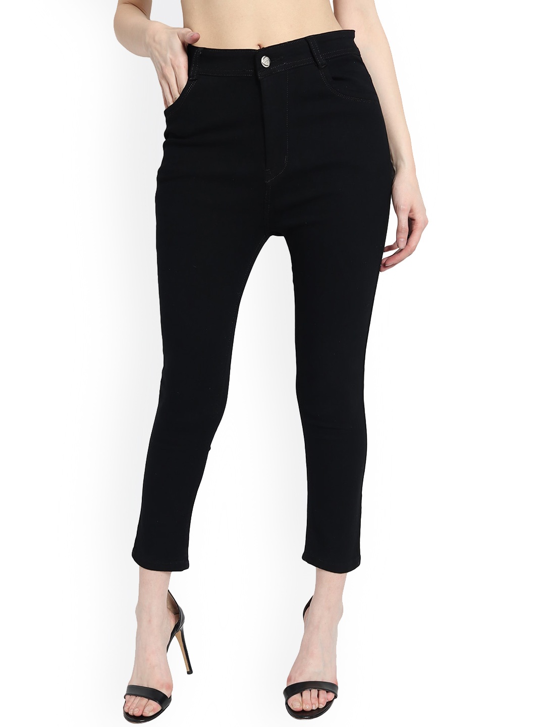 

TYFFYN Women Jean Clean Look Mid Rise Slim Fit Jeans, Black