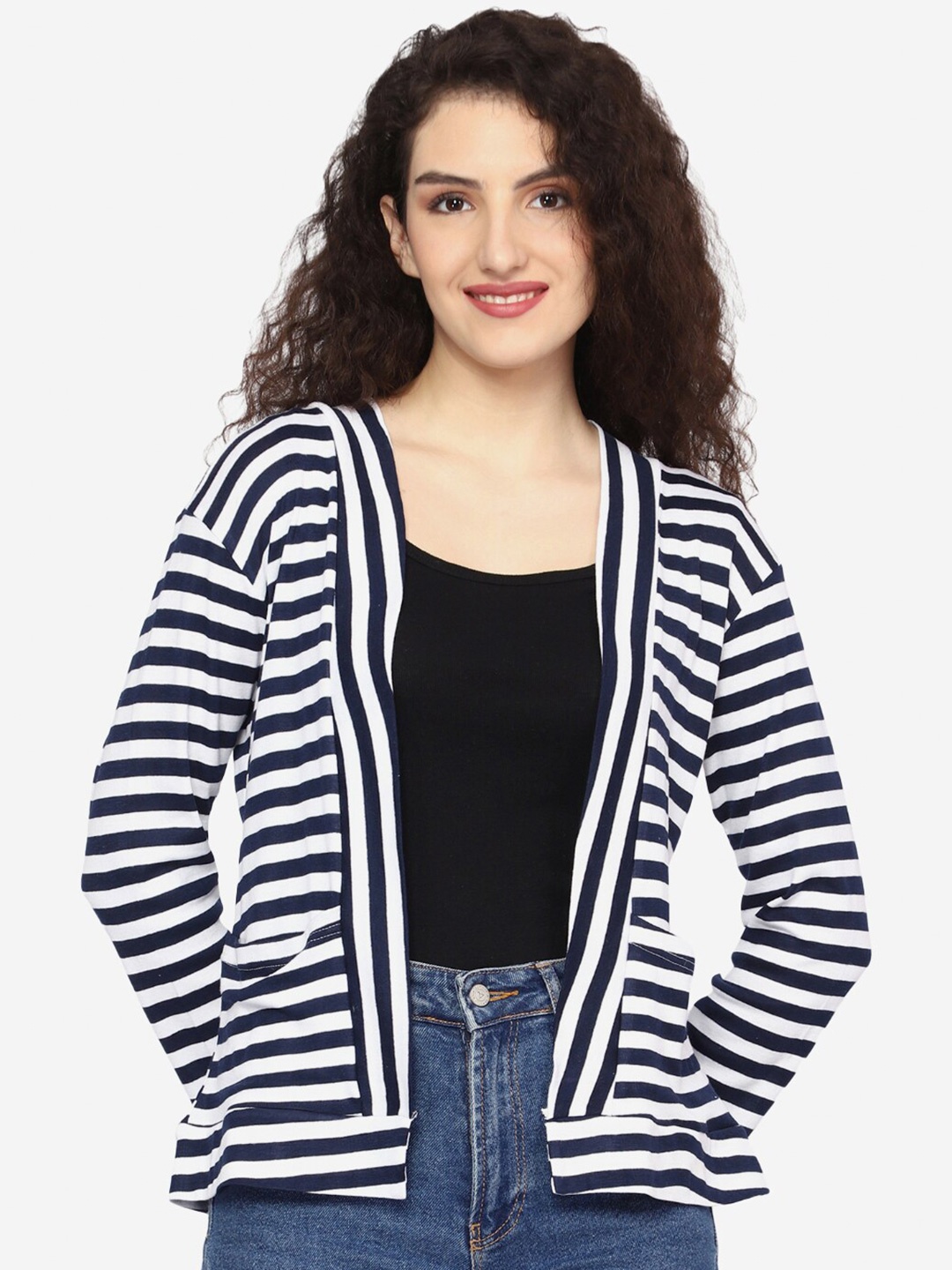 

TEEMOODS Striped Open Front Shrug, Navy blue