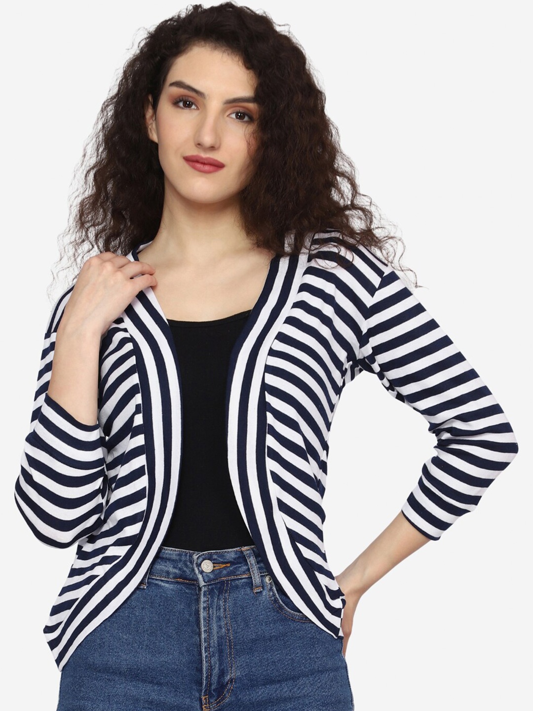 

TEEMOODS Striped Open Front Shrug, Navy blue
