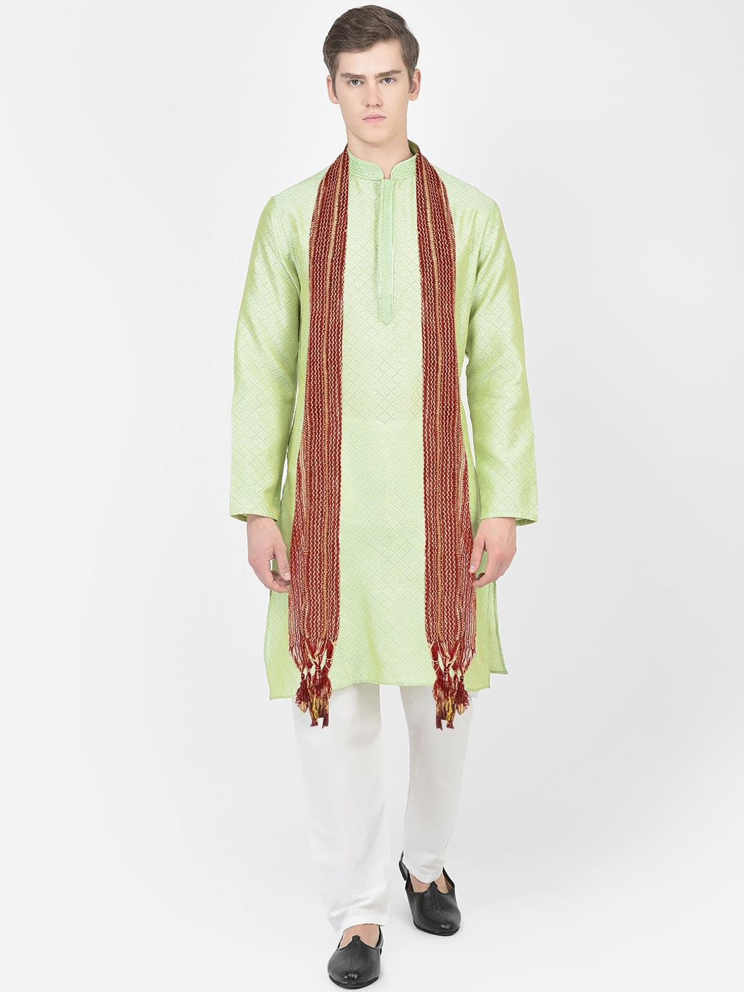 

SG LEMAN Ethnic Woven Design Kurta with Pyjamas & Dupatta, Green
