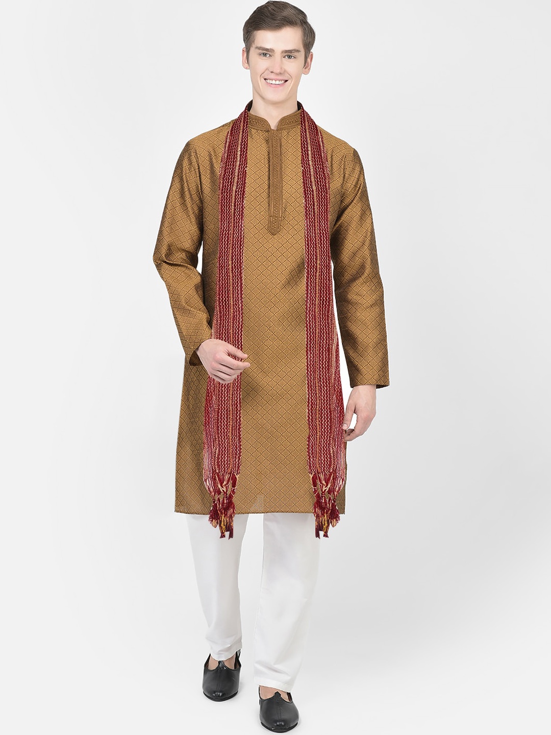 

SG LEMAN Ethnic Motif Woven Design Kurta & Pyjamas With Dupatta, Brown