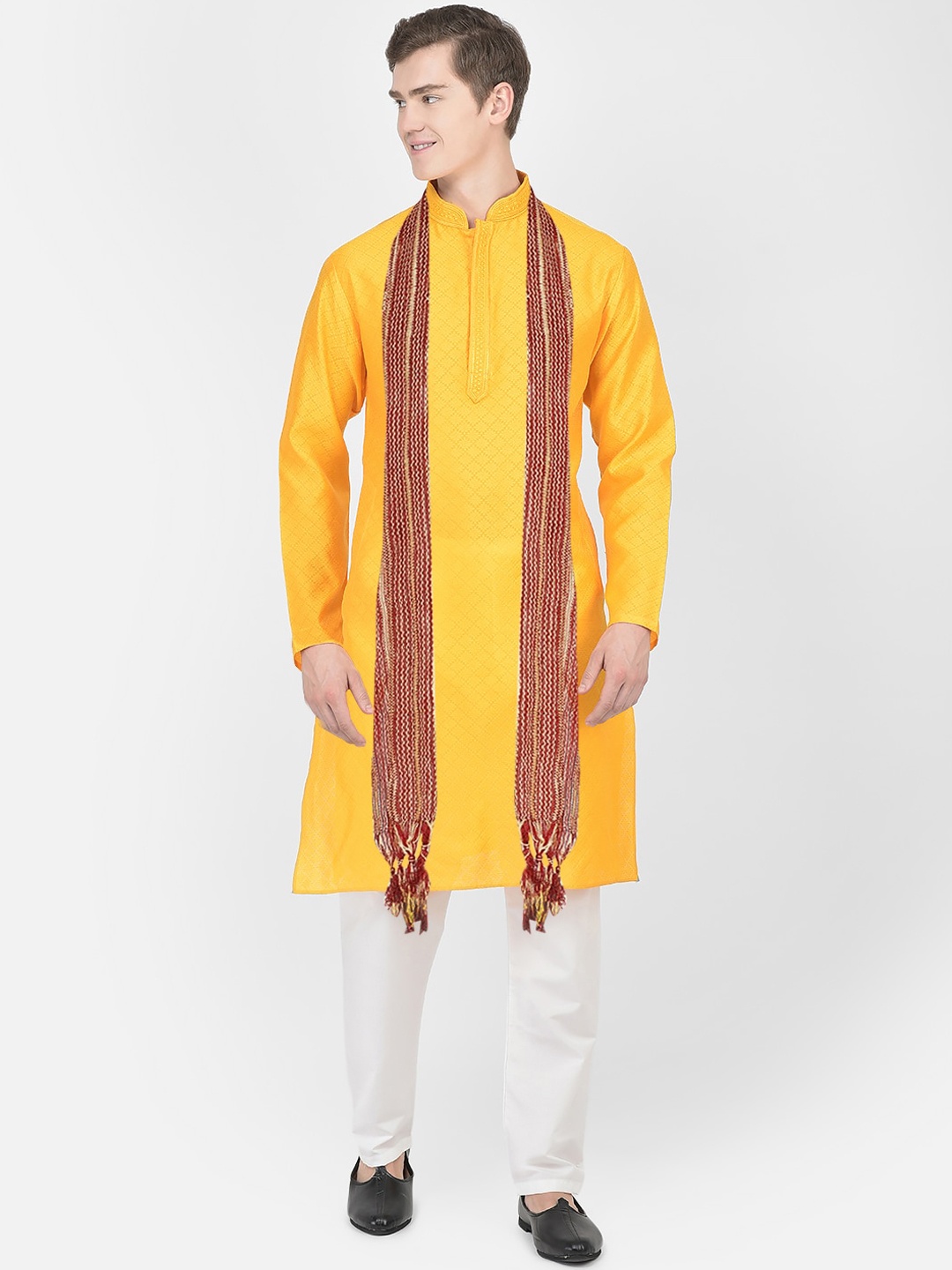 

SG LEMAN Self Design Mandarin Collar Regular Kurta With Pyjamas & Dupatta, Yellow