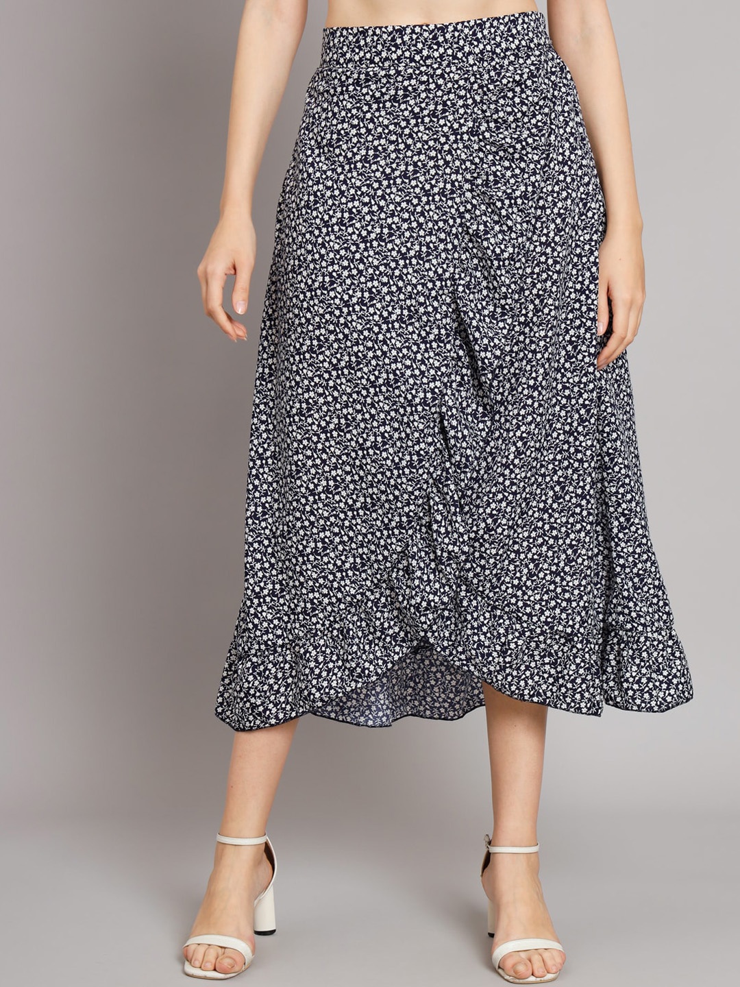 

Funday Fashion Printed Flared Midi Tulip Skirt, Blue