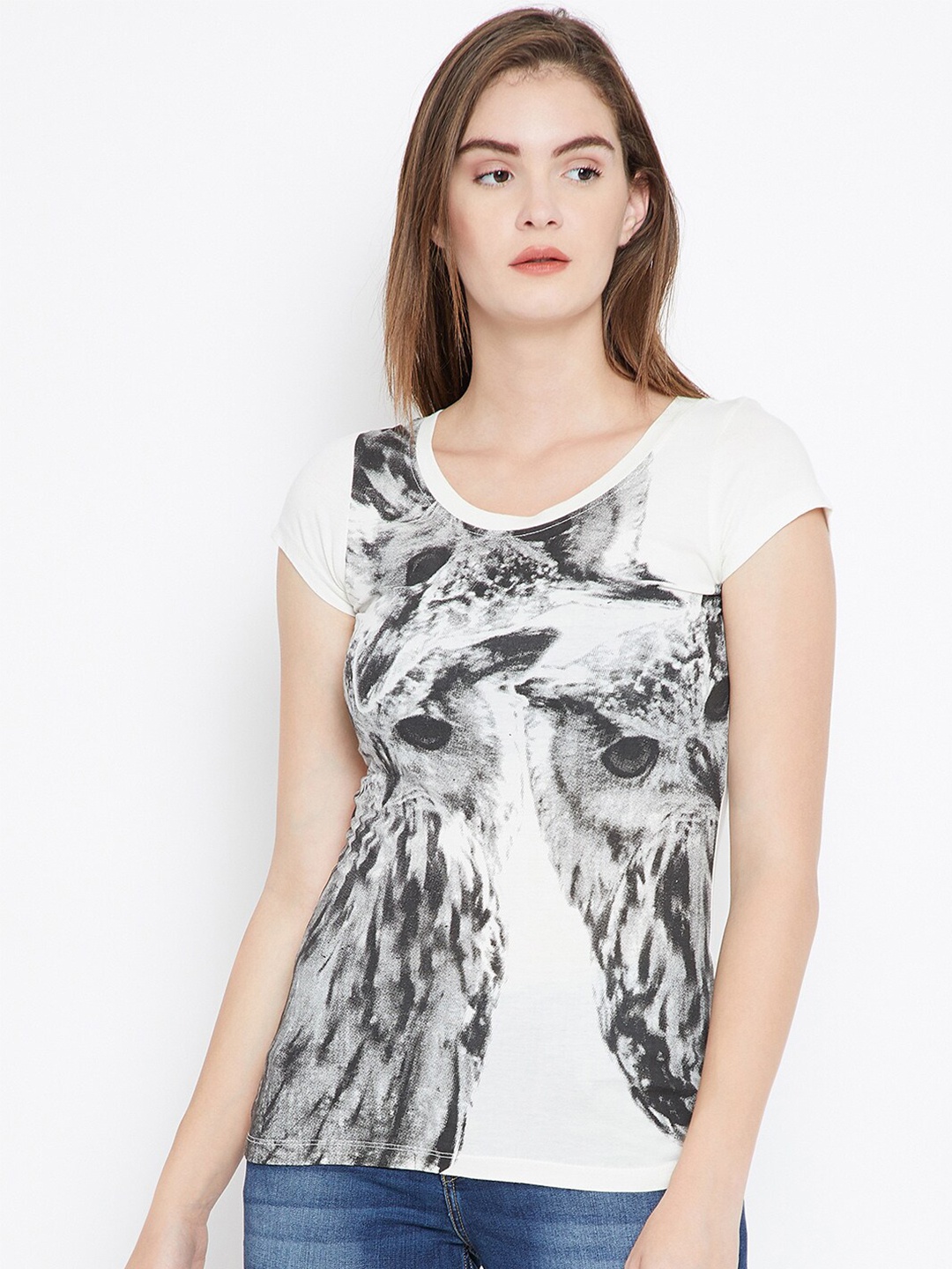 

PUNK Abstract Printed Casual Cotton T-shirt, Off white