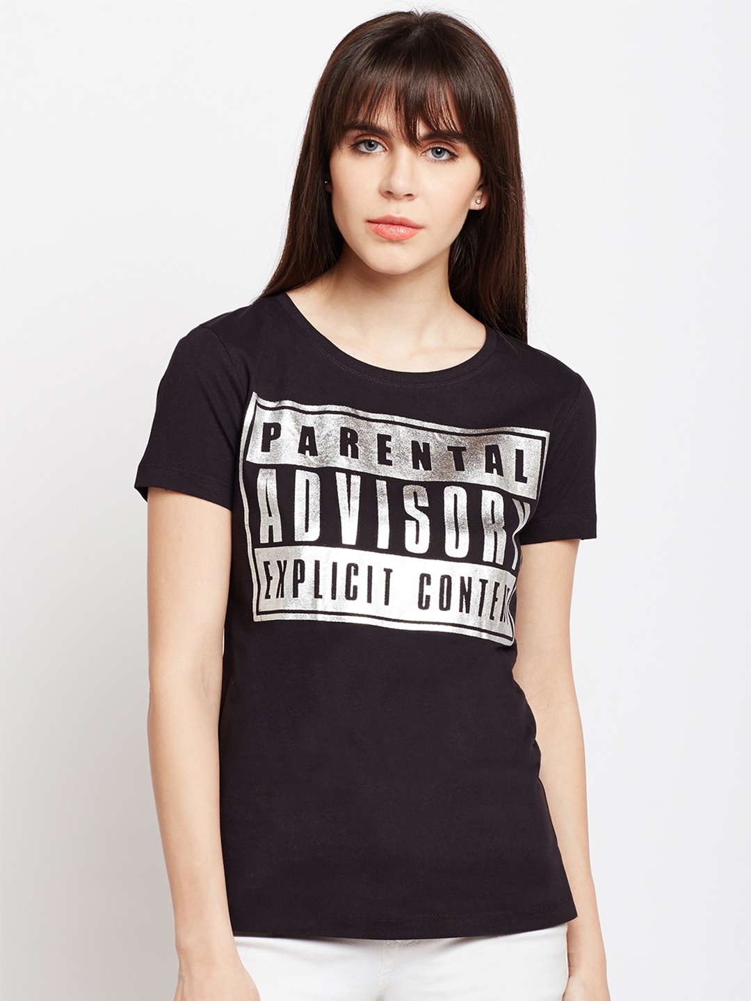 

PUNK Typography Printed Cotton Casual T-Shirt, Black