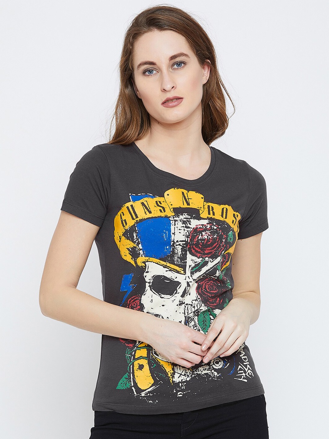 

PUNK Graphic Printed Round Neck Cotton T-shirt, Charcoal