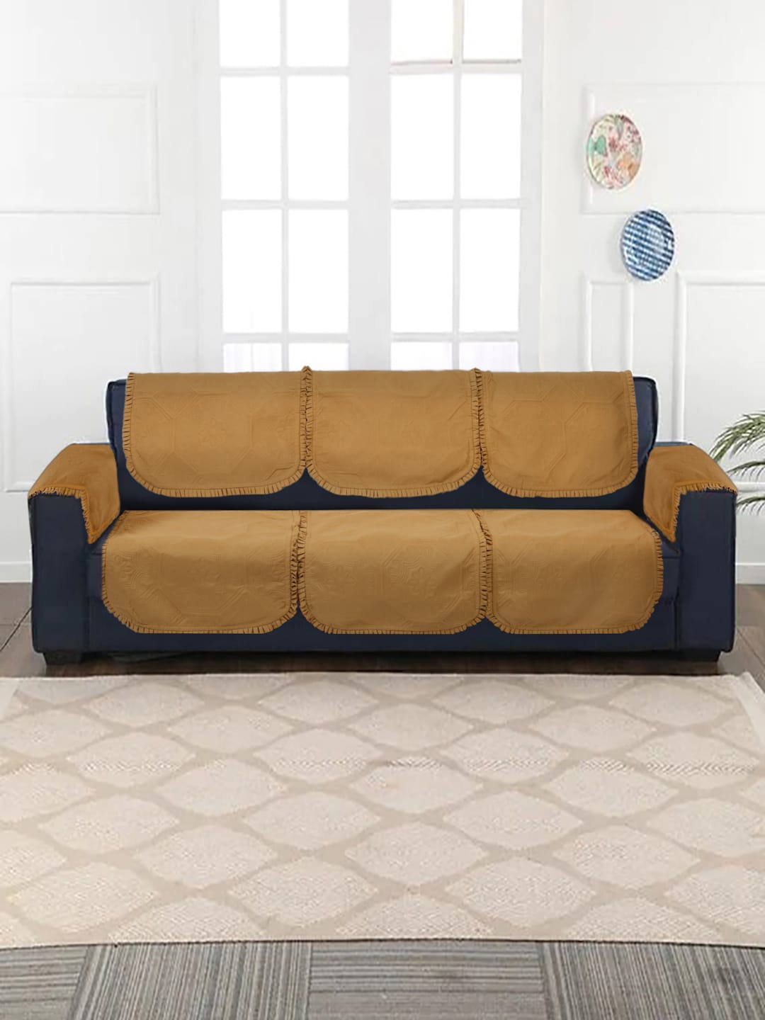 

HOSTA HOMES Beige 6-Pieces Self Design Frill 5-Seater Sofa Covers