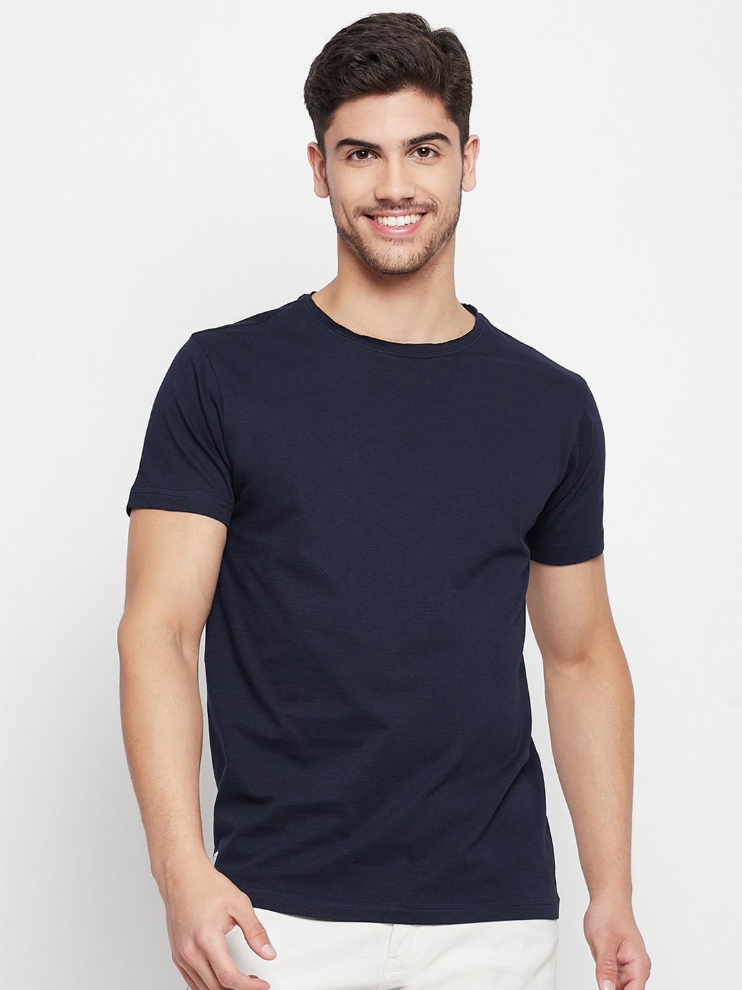 

QUBIC Round Neck Cotton T-shirt, Navy blue