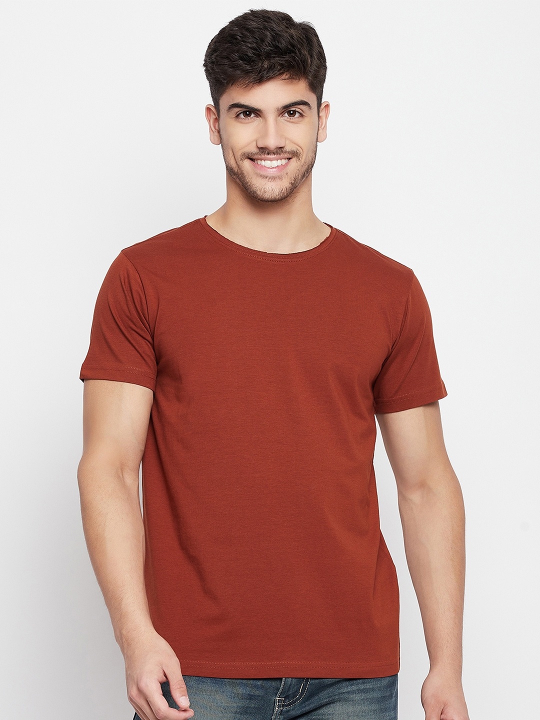 

QUBIC Round Neck Cotton T-shirt, Rust