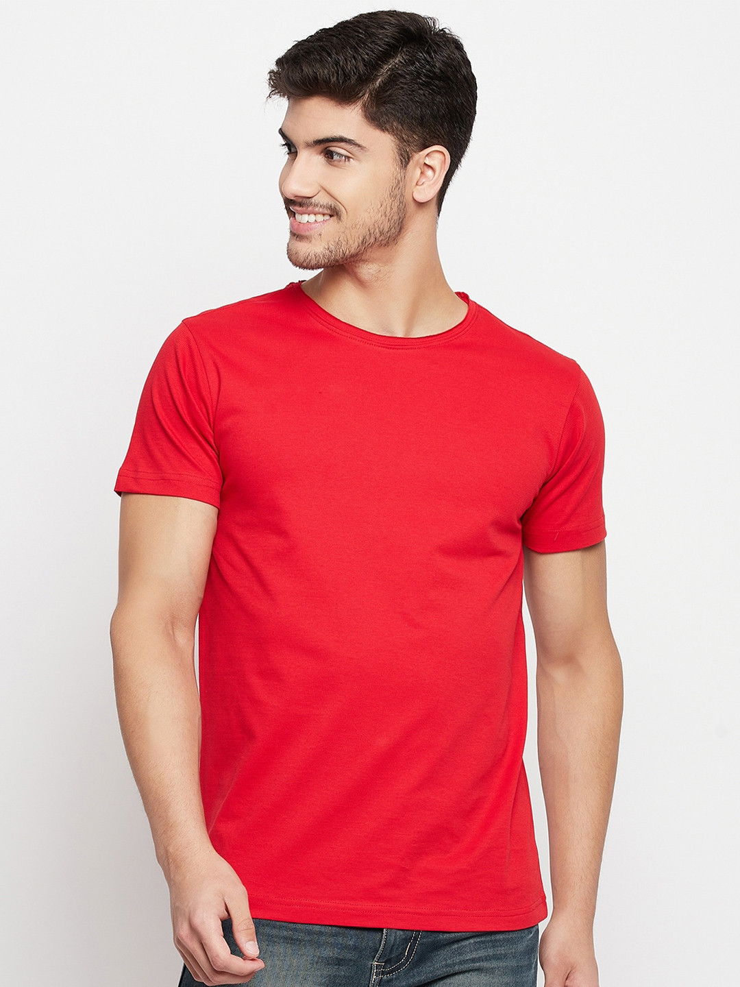 

QUBIC Round Neck Cotton T-shirt, Red