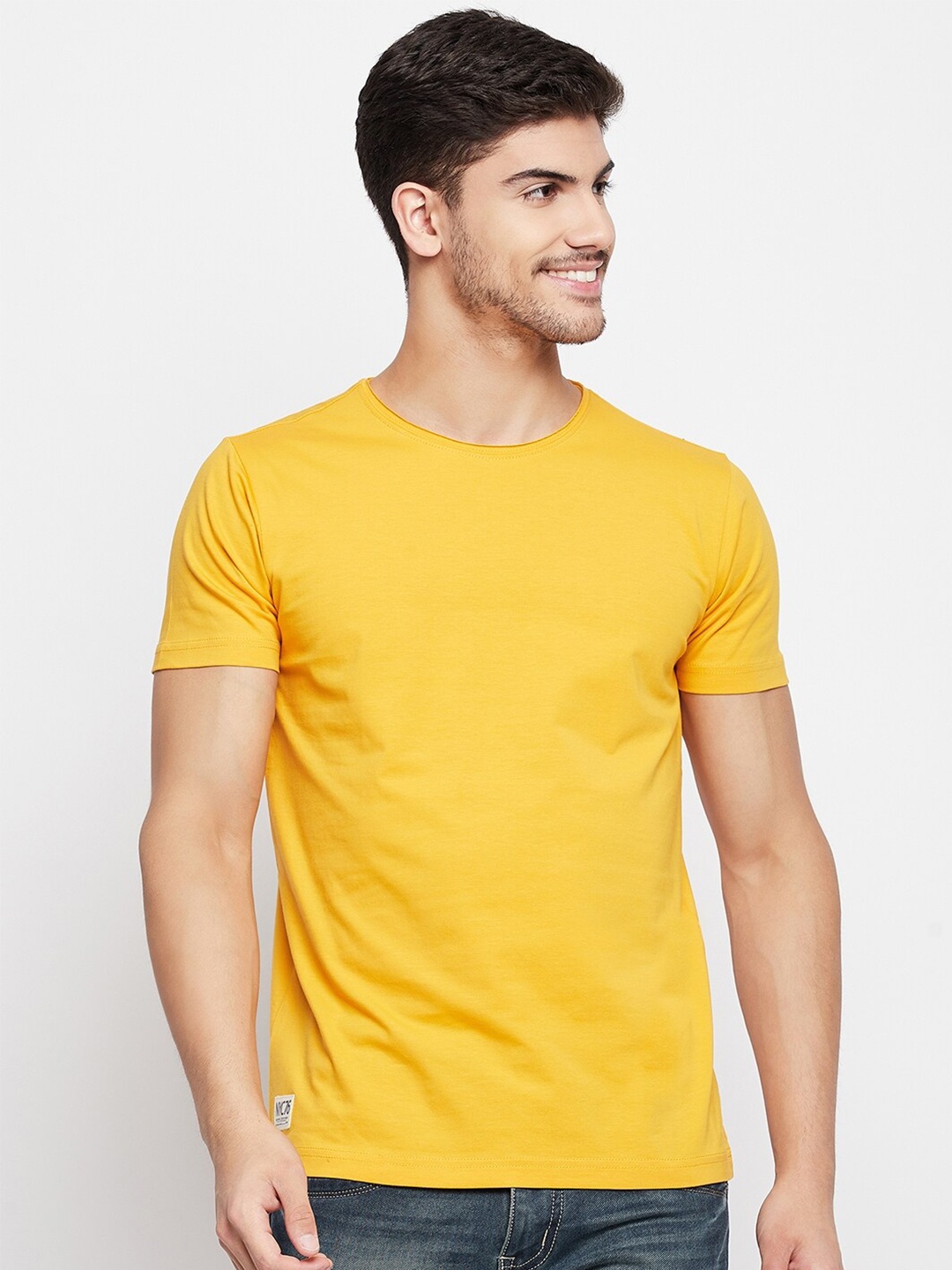

QUBIC Round Neck Cotton T-Shirt, Yellow