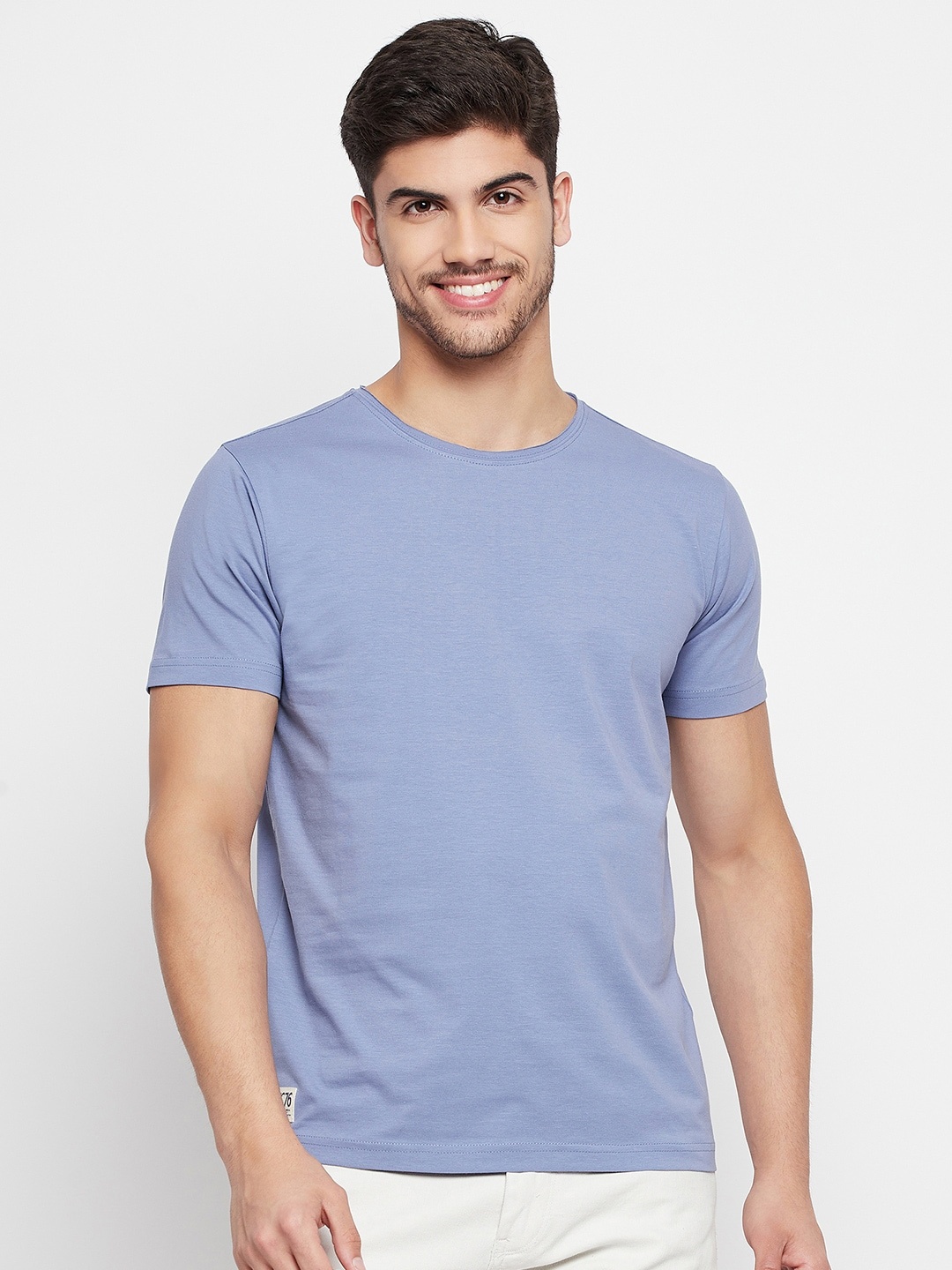 

QUBIC Round Neck Cotton T-shirt, Blue