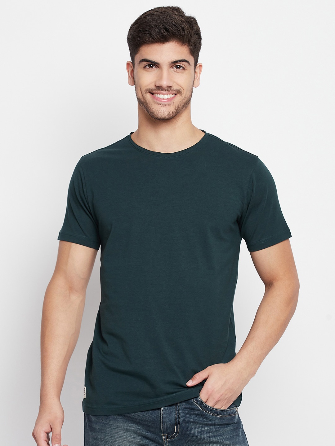 

QUBIC Round Neck Cotton T-Shirt, Green