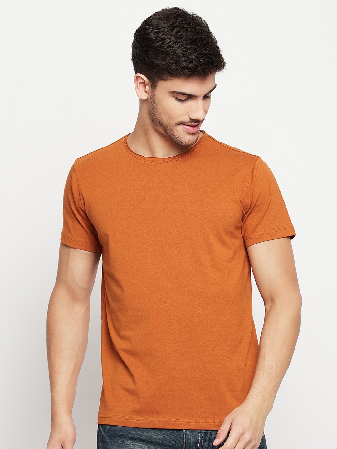 

QUBIC Round Neck Cotton T-Shirt, Orange