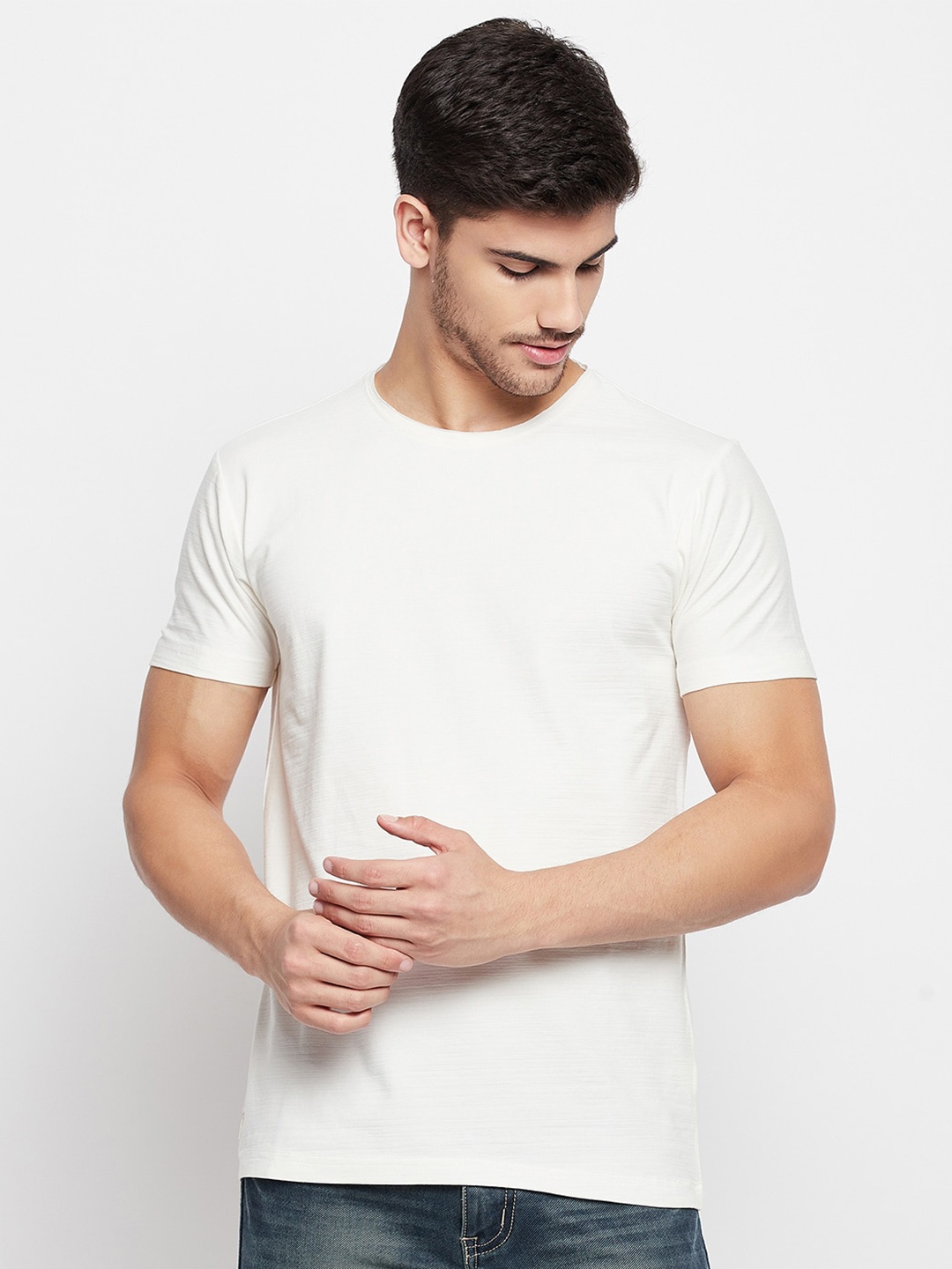 

QUBIC Round Neck Cotton T-Shirt, White