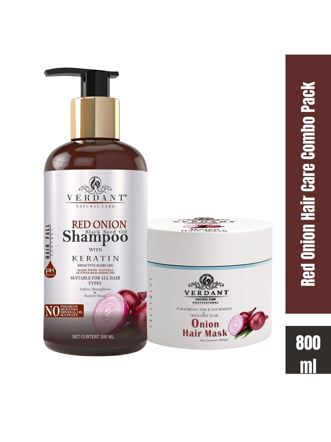 

Verdant Natural Care Set of Red Onion Shampoo 300 ml + Hair Mask 500 g, White