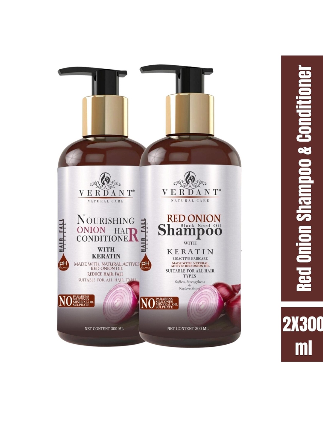 

Verdant Natural Care Set of Red Onion Hair Shampoo & Hair Conditioner - 300ml each, Brown