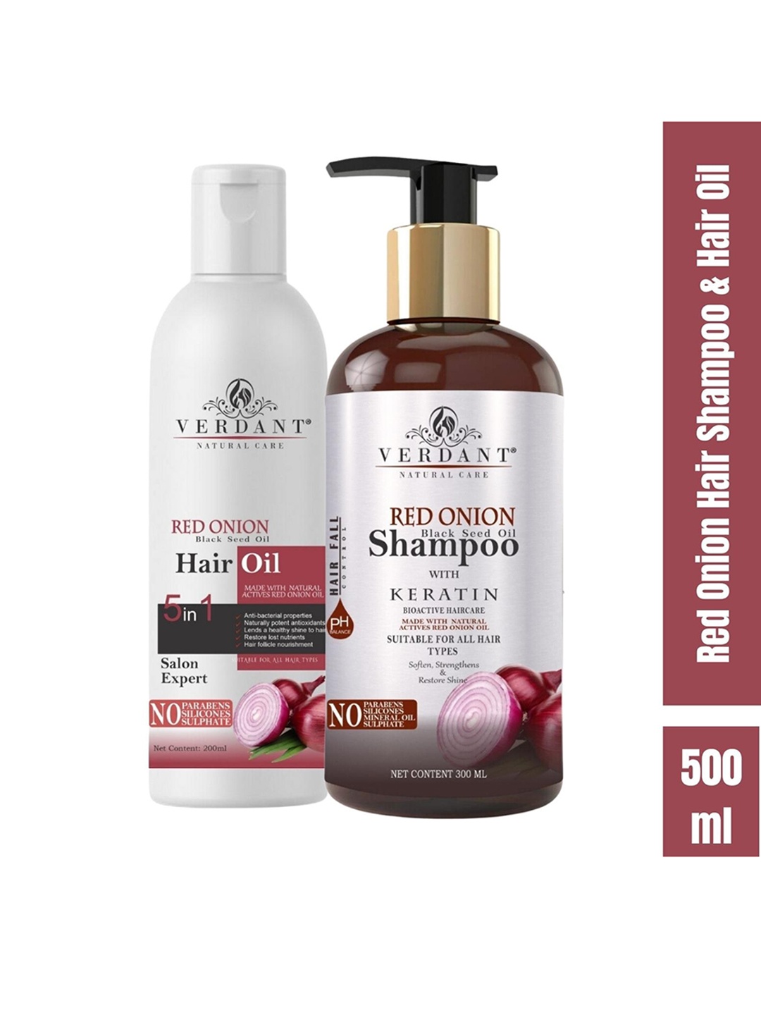 

Verdant Natural Care Set of Red Onion Hair Shampoo 300 ml & Hair Oil 200 ml, White