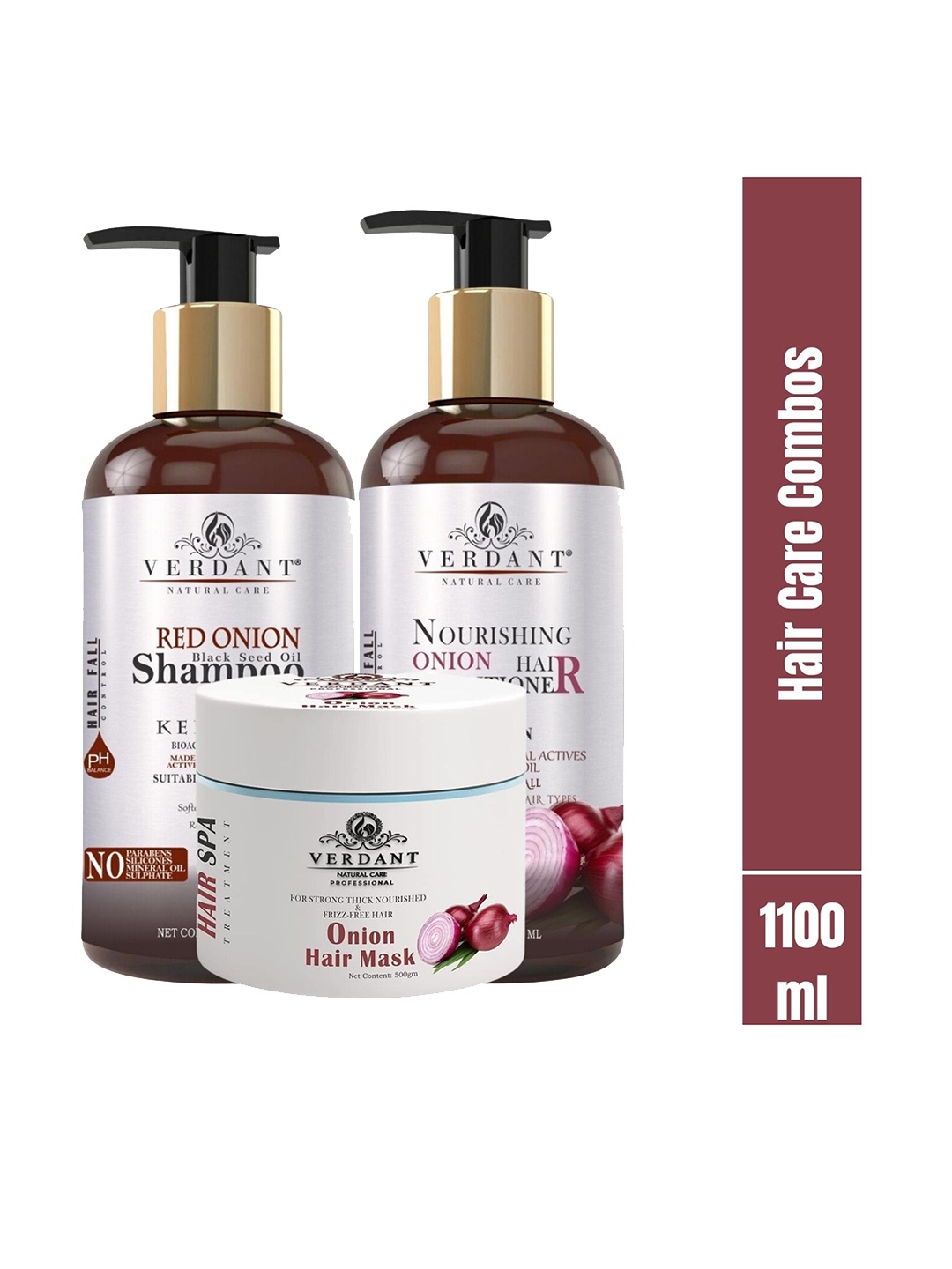 

Verdant Natural Care Set Of Red Onion Hair Shampoo + Conditioner + Hair Mask, White