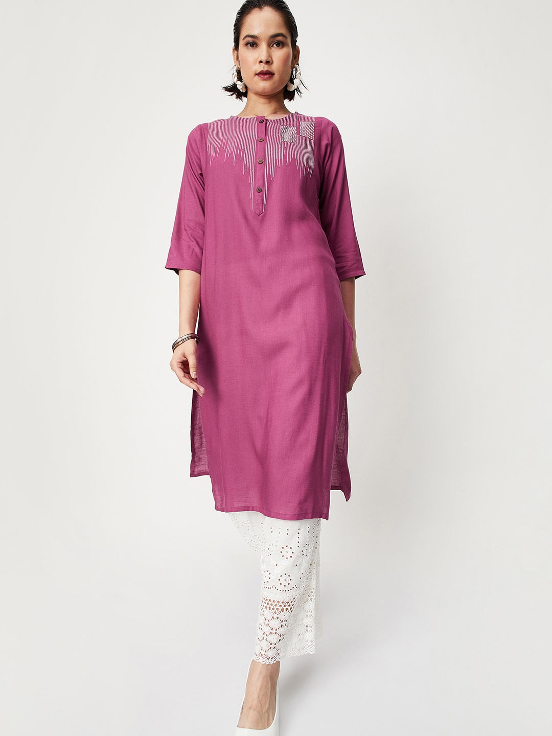 

max Yoke Design Straight Kurta, Red