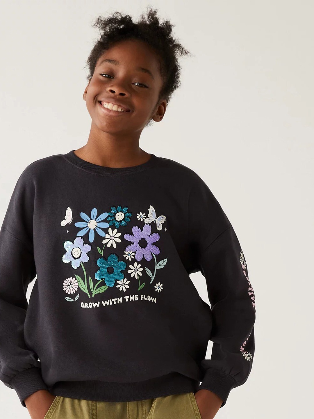 

Marks & Spencer Girls Floral Printed Sweatshirt, Black