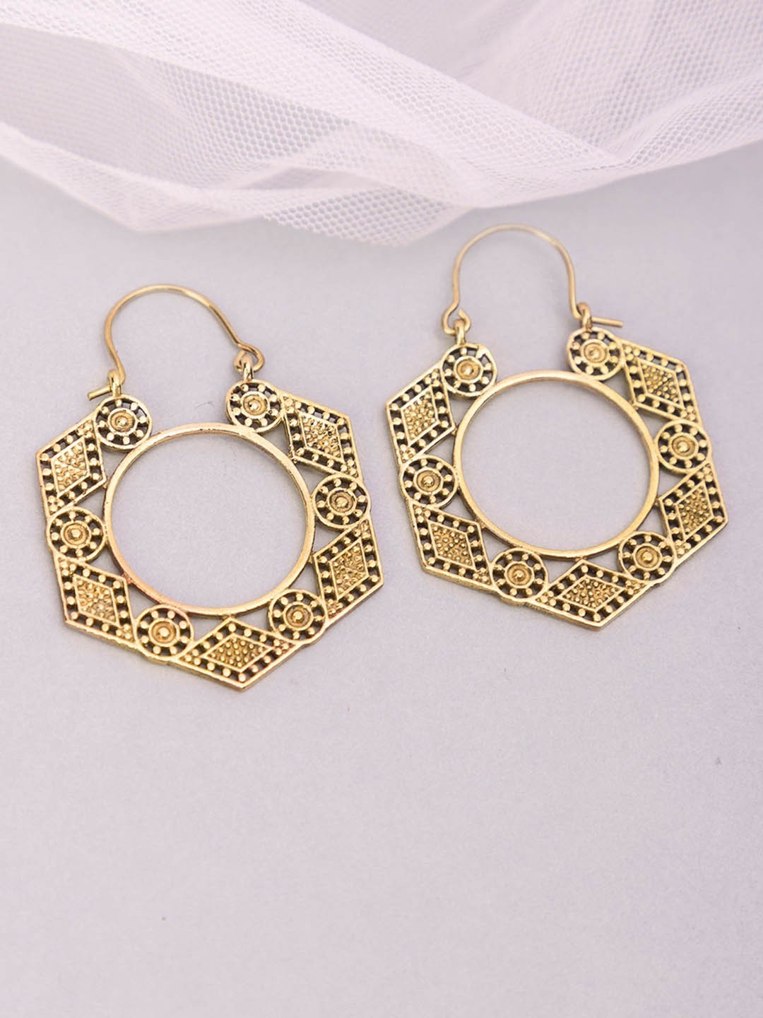 

Studio One Love Brass-Plated Contemporary Hoop Earrings, Gold