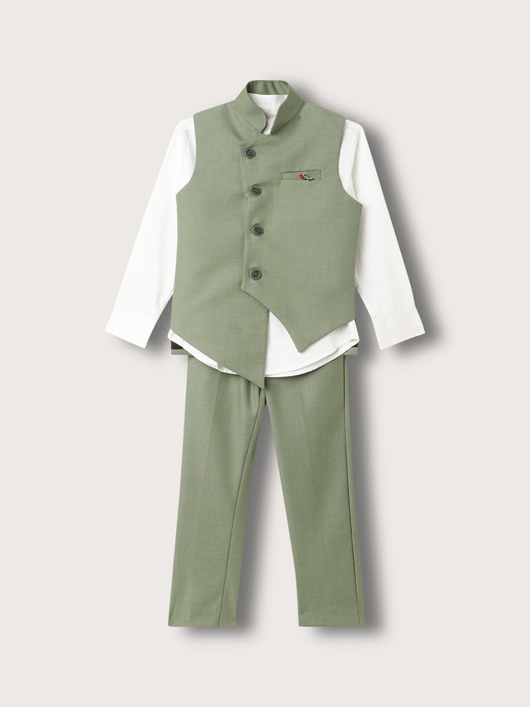 

Blue Giraffe Boys Shirt With Trousers & Waistcoat 3-Piece Party Suit, Green