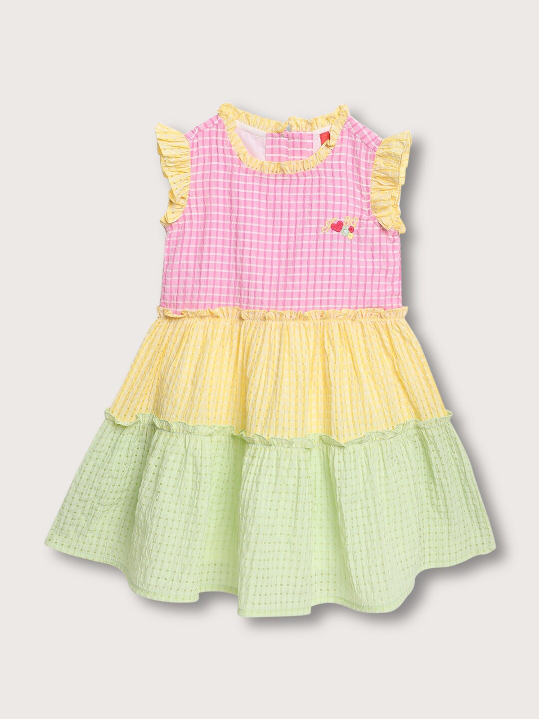 

Blue Giraffe Girls Checked Ruffle Detail Tiered A-Line Dress, Yellow