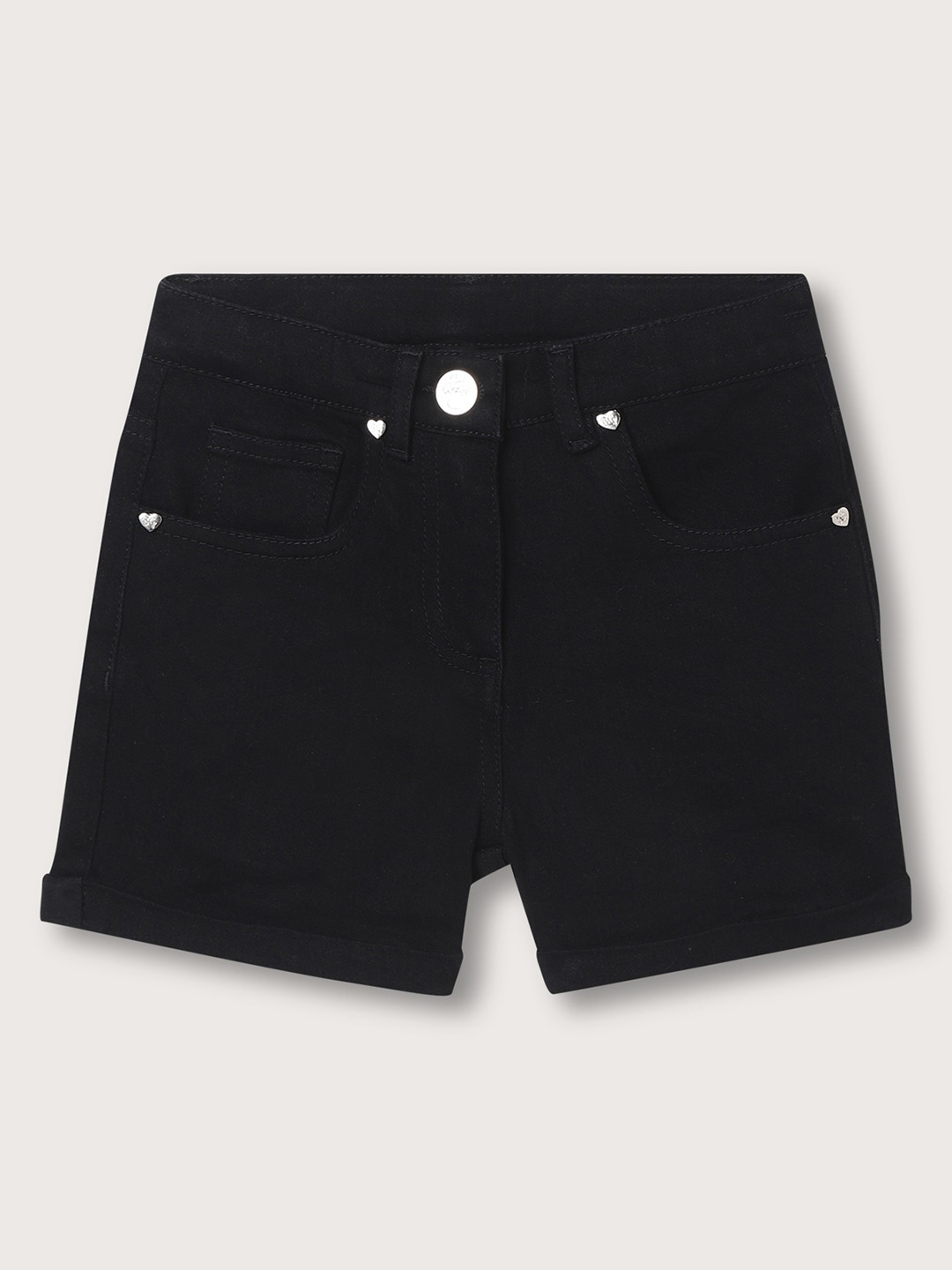 

Blue Giraffe Girls Mid Rise Cotton Denim Shorts, Black