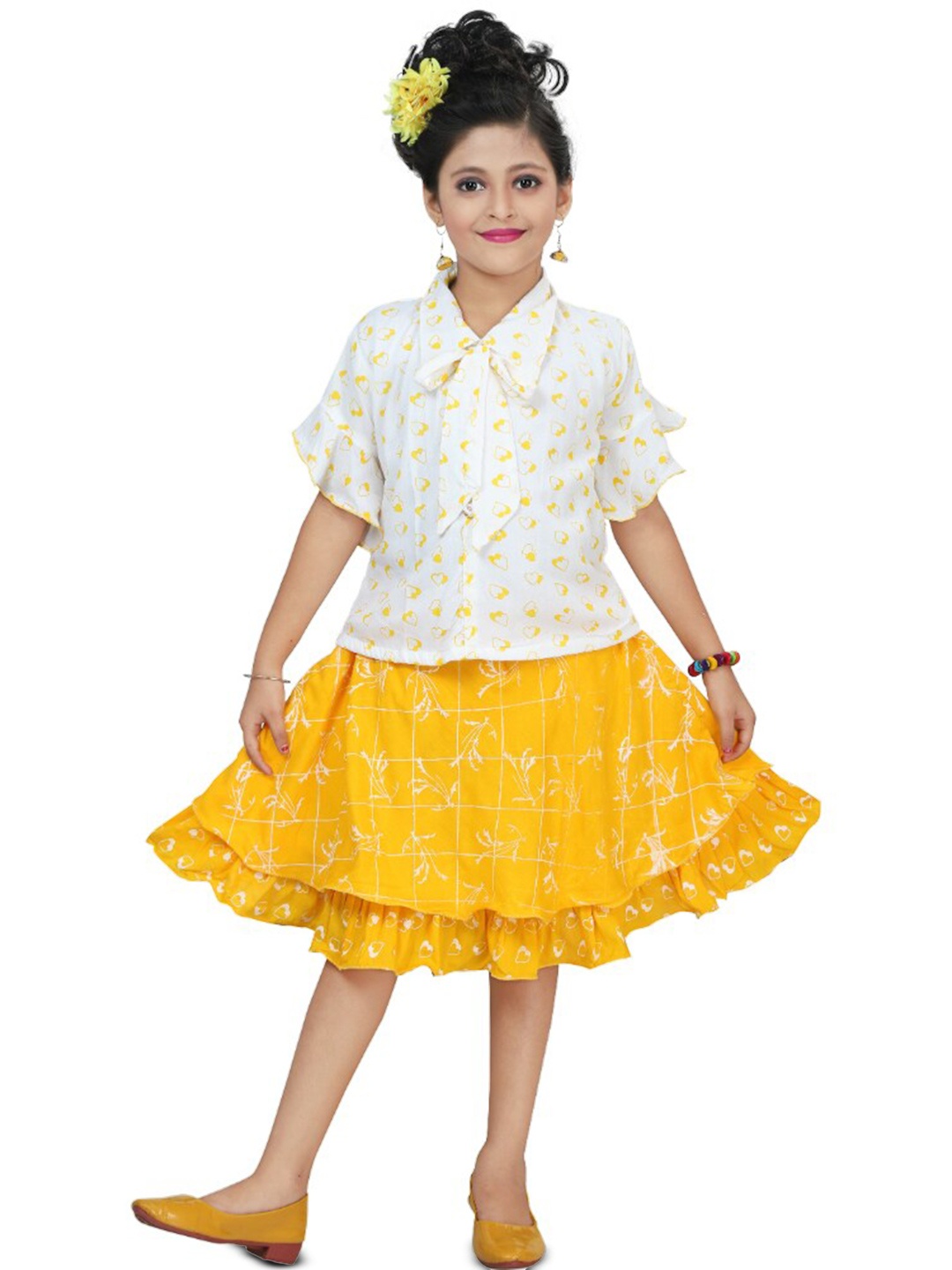 

BAESD Girls Printed Top With Skirt, Yellow