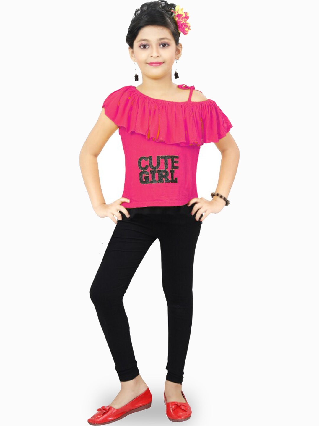

BAESD Girls Printed Top with Trousers, Pink