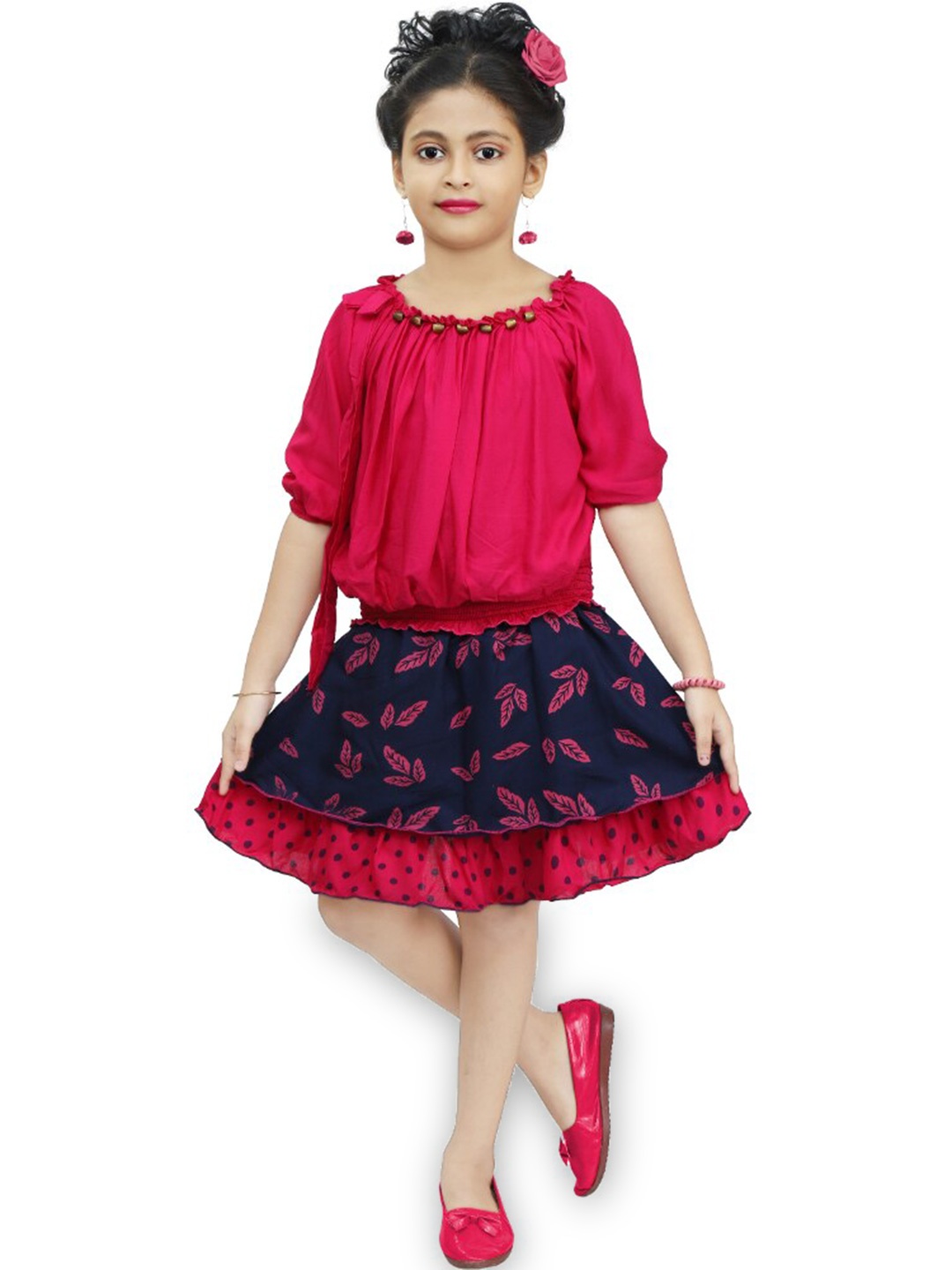

BAESD Girls Printed Top With Skirt, Pink