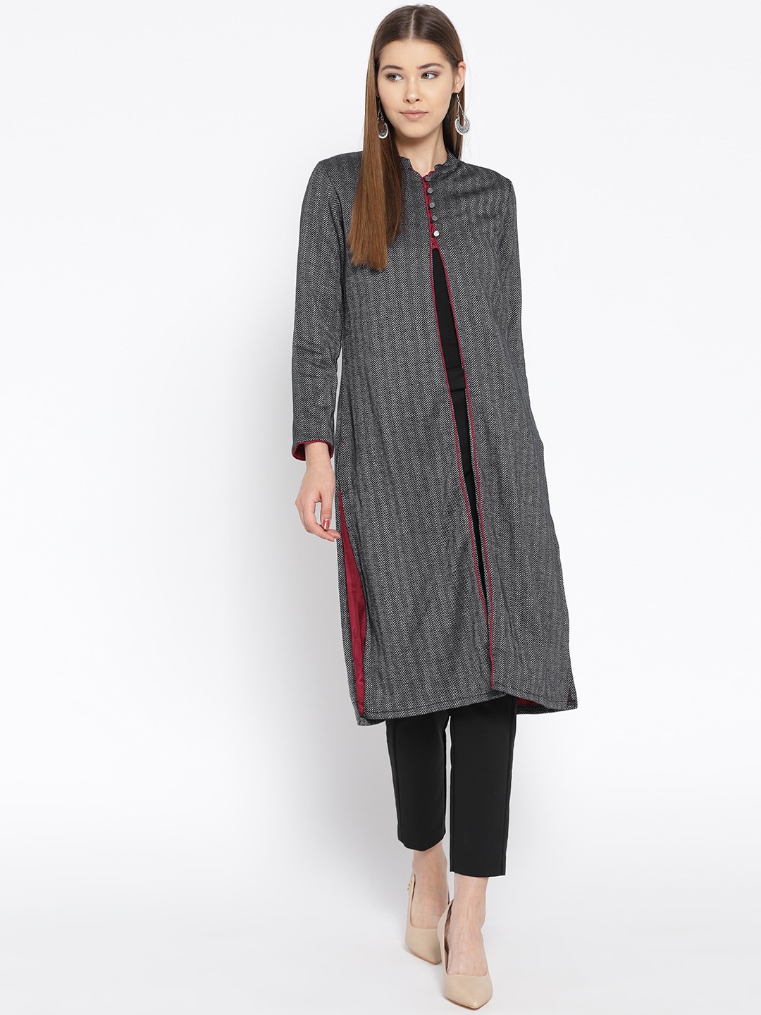 

Biba Women Grey Self Design Tailored Jacket