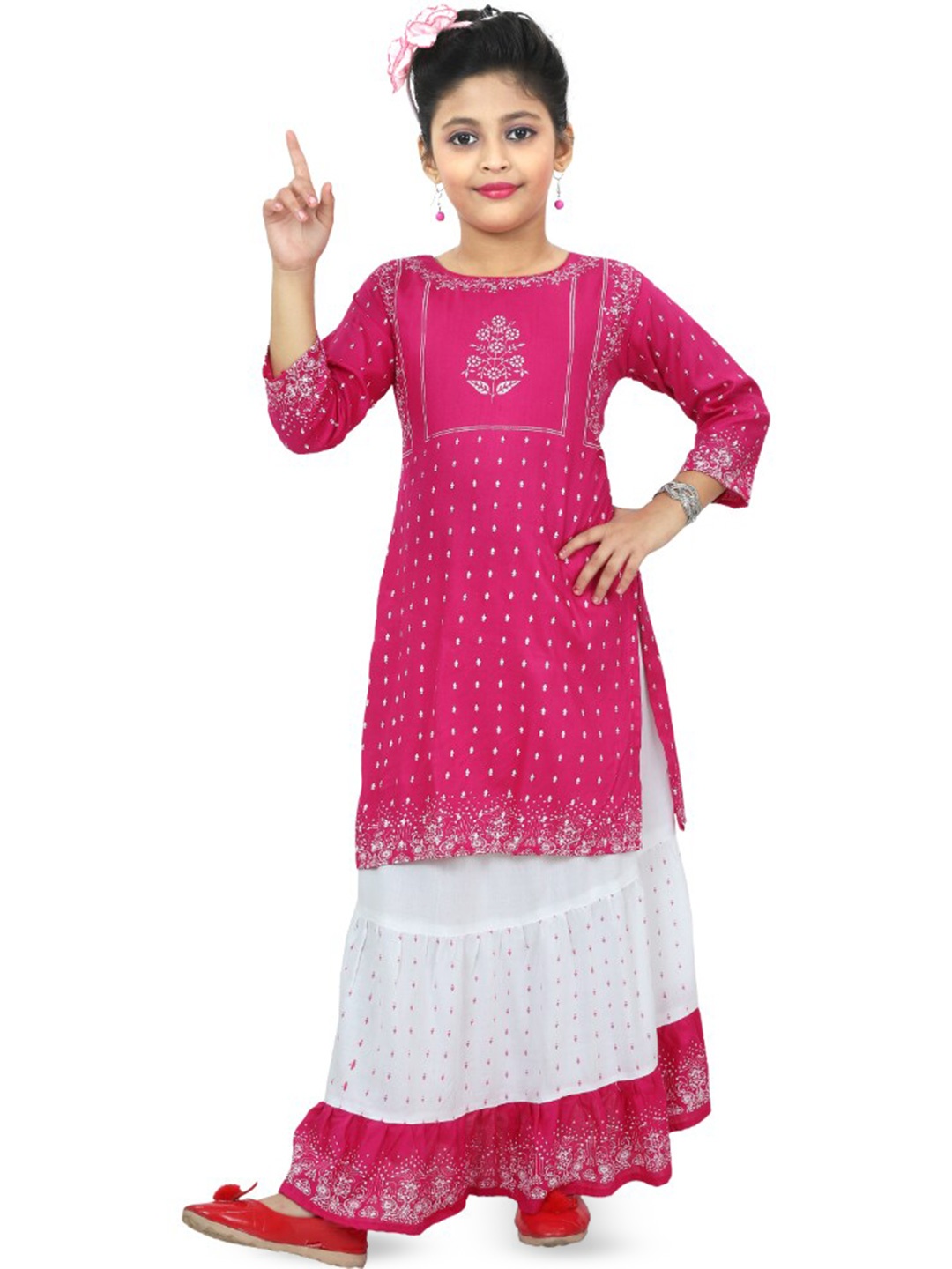 

BAESD Girls Printed Kurta With Skirt, Pink