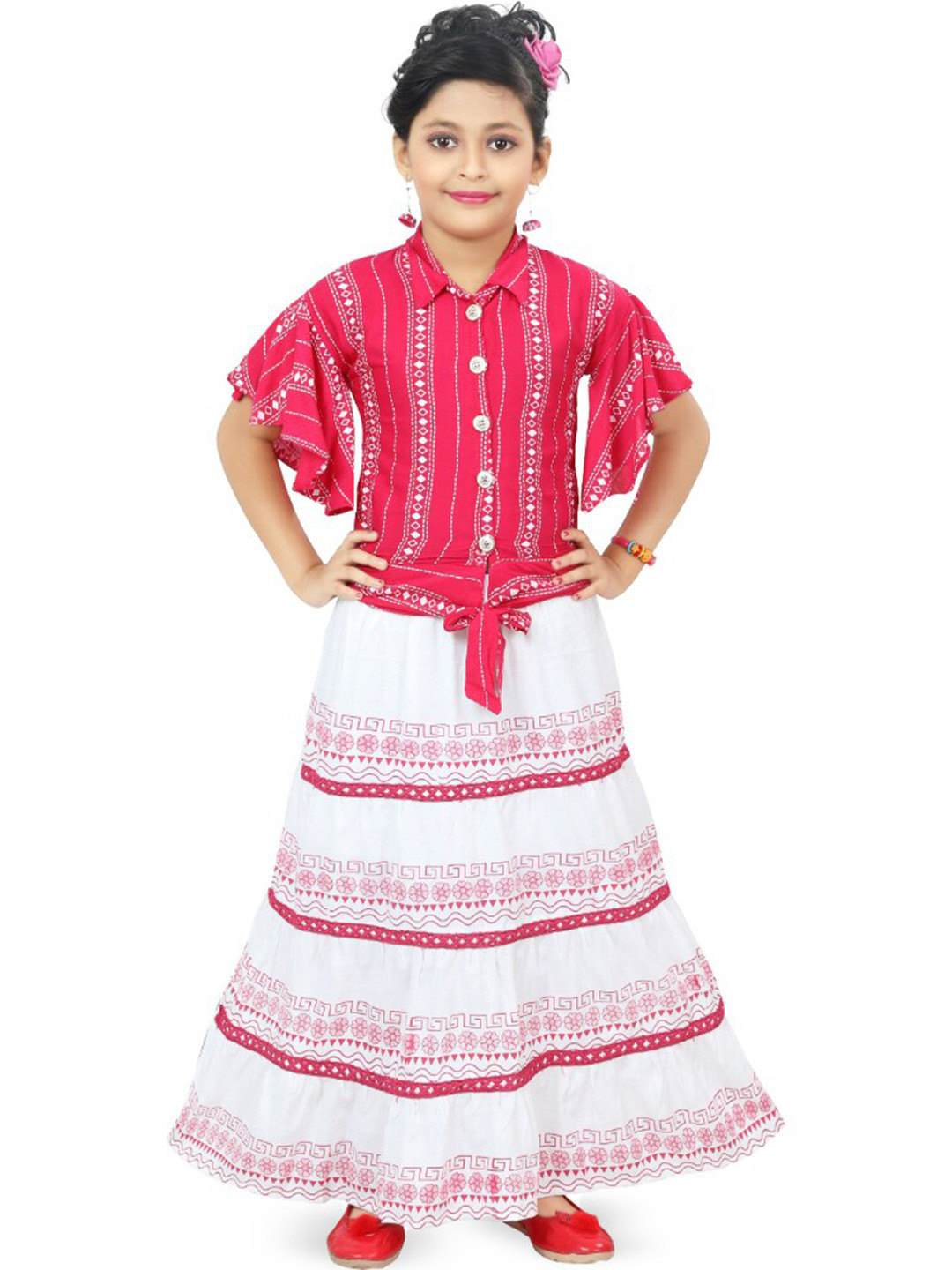 

BAESD Girls Printed Top with Skirt, Pink