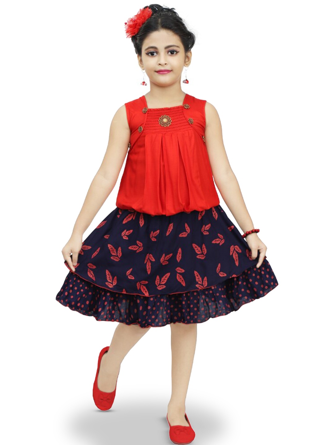 

BAESD Girls Printed Top With Skirt, Red