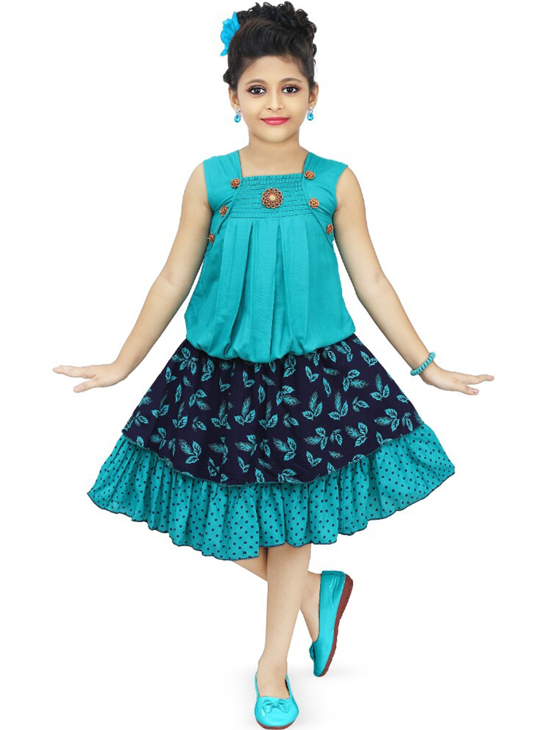 

BAESD Girls Printed Top With Skirt, Blue