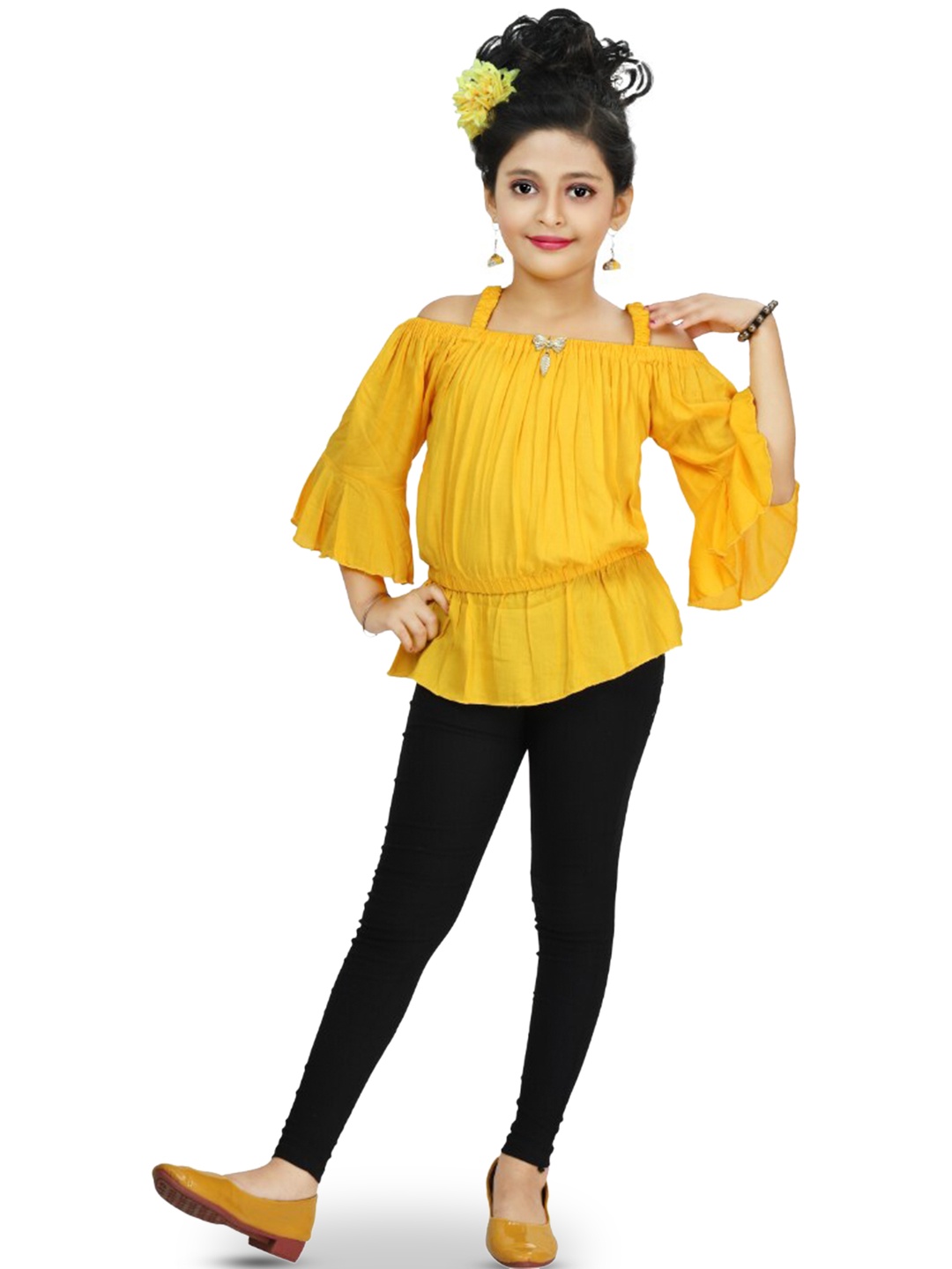 

BAESD Girls Shoulder Straps Top With Leggings, Yellow