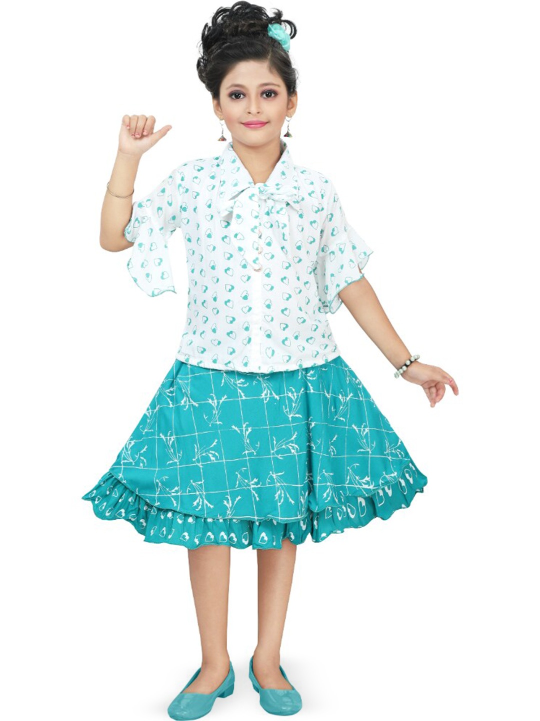 

BAESD Girls Printed Top with Skirt, Green