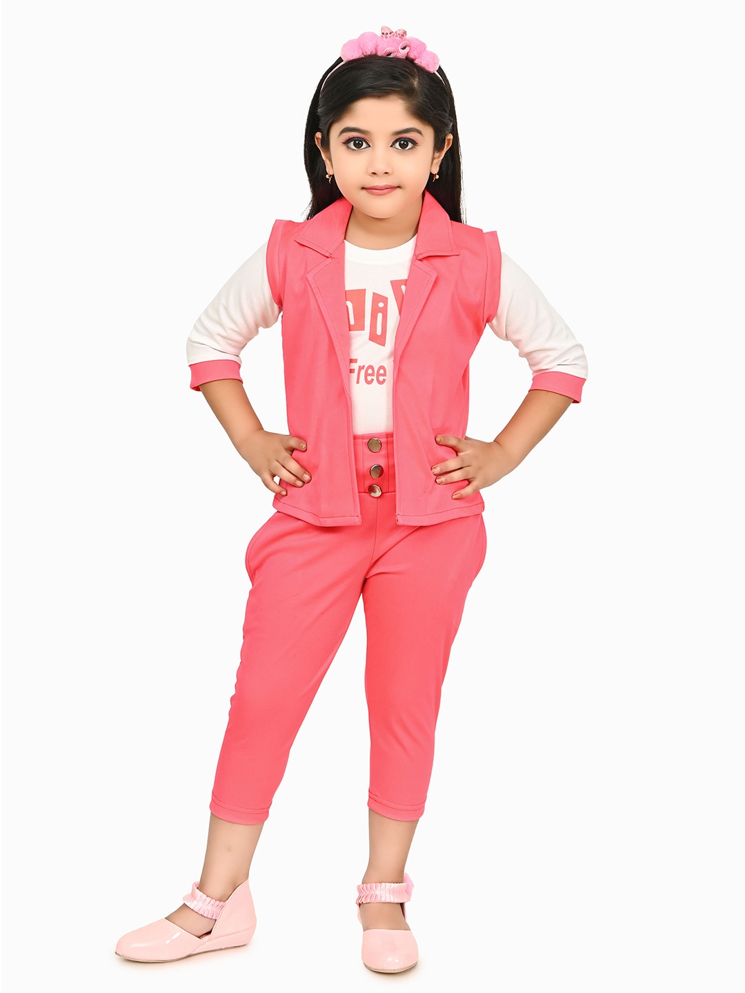 

BAESD Girls Printed T-shirt With Trousers, Peach