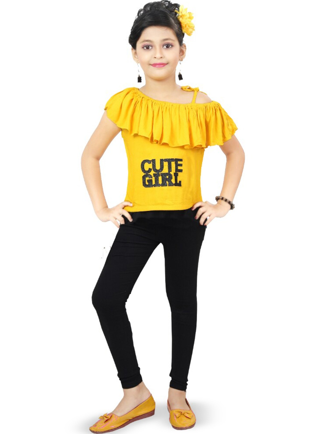 

BAESD Girls Printed Top With Trousers, Yellow