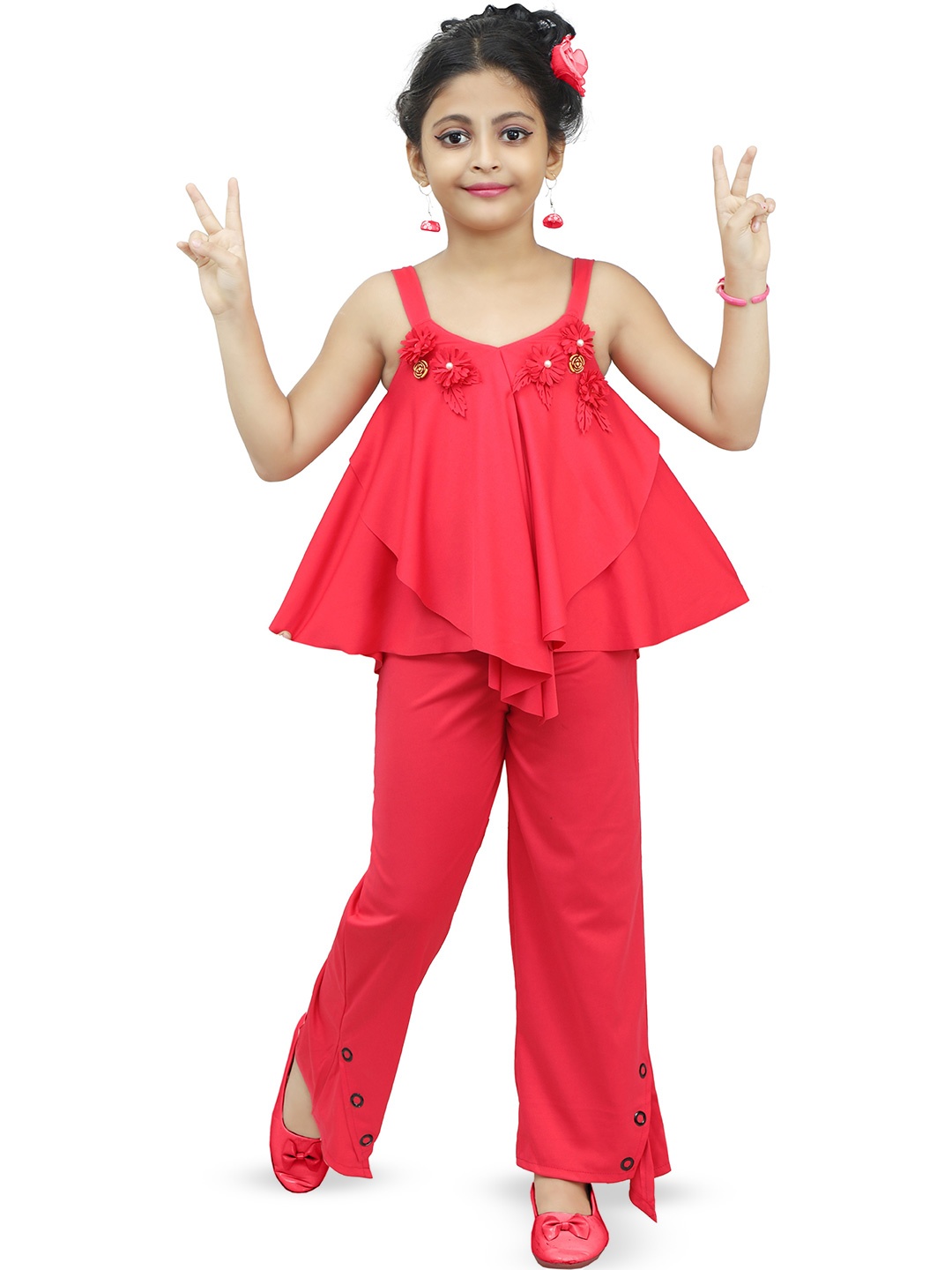 

BAESD Girls Shoulder Straps Top With Trousers, Fuchsia