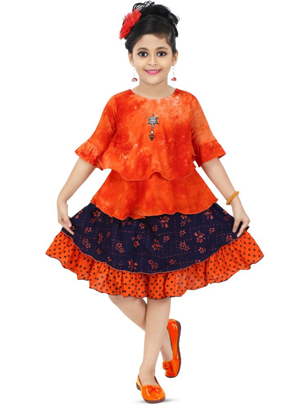 

BAESD Girls Dyed Top With Skirt, Orange