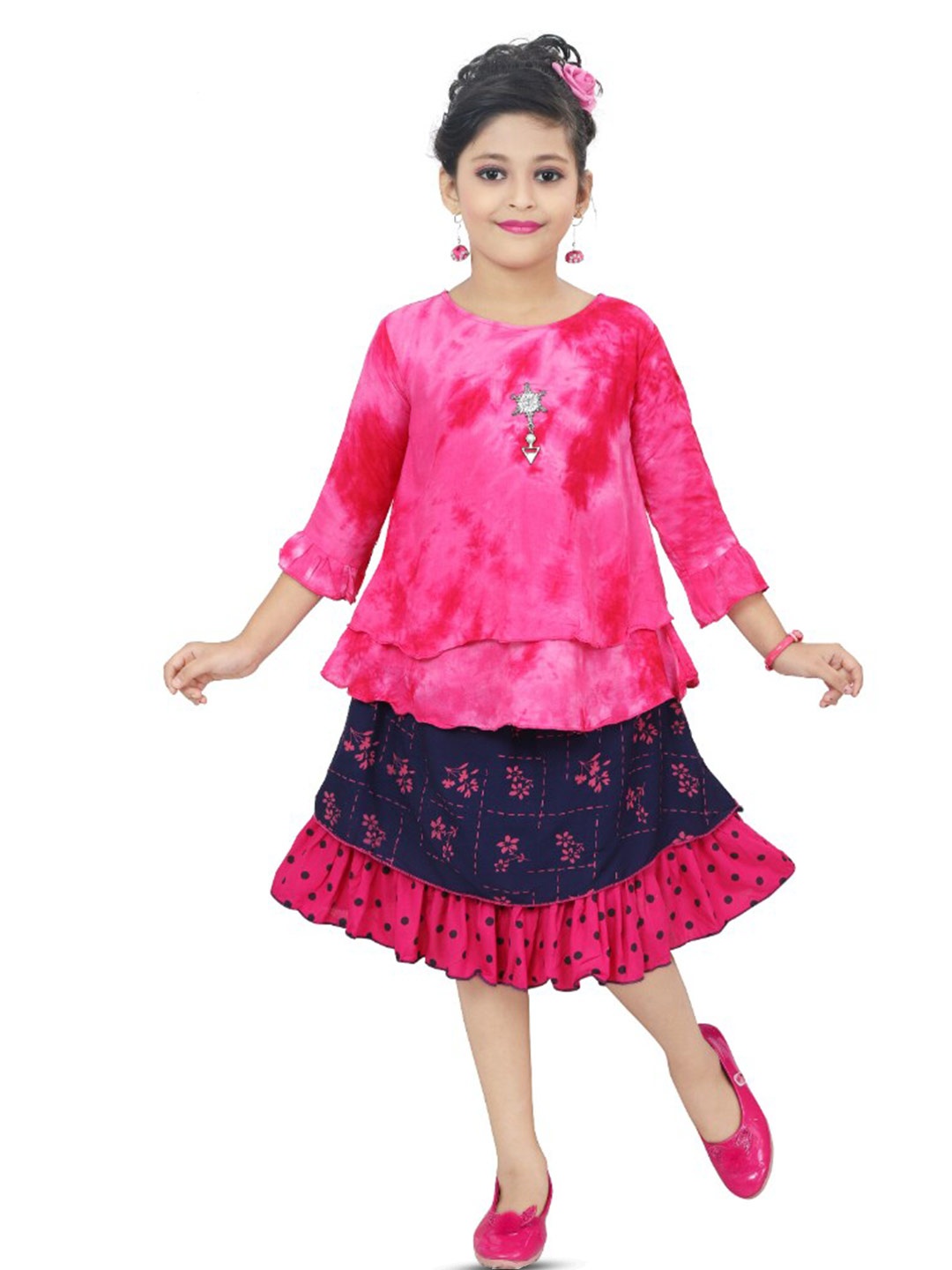 

BAESD Girls Dyed Top With Skirt, Pink