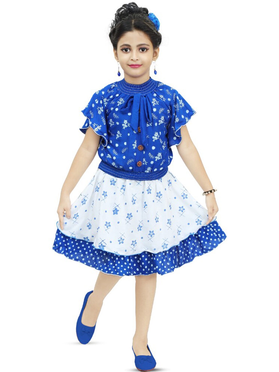 

BAESD Girls Printed Top With Skirt, Blue