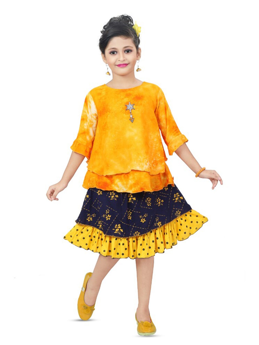 

BAESD Girls Dyed Top With Skirt, Yellow
